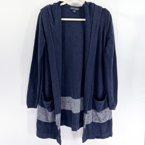 𝅺BAREFOOT Dreams CozyChic Lite Navy Hooded Longline Cardigan Super Soft - Picture 2 of 8